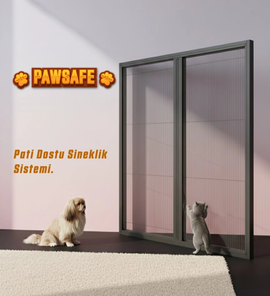 PawSafe Çift Kapılı Pati Dostu Plise Sineklik Pencere - Antrasit Sineklik